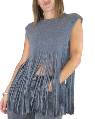 tensione in - gilet c/frange - grigio