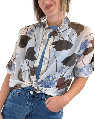 Habiti - Camicia fantasia in tencel - FANGO