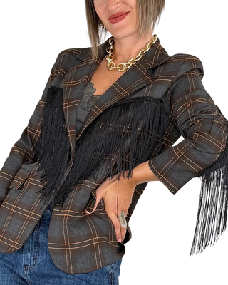 Habiti - Blazer check con frange - MORO