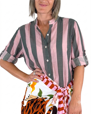 Habiti - Camicia righe in lyocell - PIOMBO
