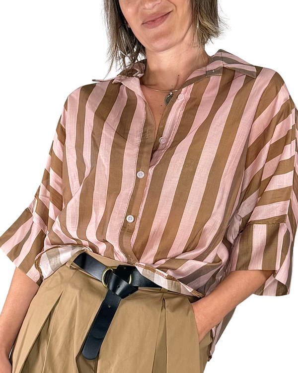 Habiti - Camicia riga larga tencel - ROSA