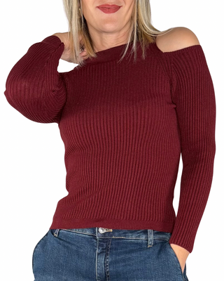 Habiti - maglia lupetto cut-out costine - BORDEAUX