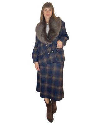 Tensione In - Cappottino over scozzese collo in ecopelliccia - BLU