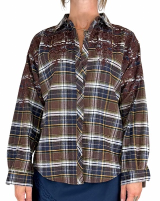 Habiti - Camicia check ricamata - MORO