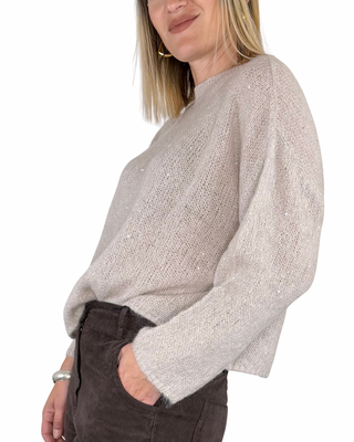 Habiti - Maglia misto alpaca micro paillettes - BURRO