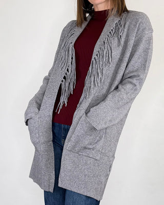 Susy Mix - Cardigan frange - GRIGIO