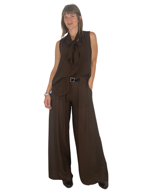 Vicolo - Pantalone palazzo crepe viscosa - MORO