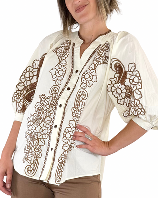 CADì - Camicia ricamata in popeline - PANNA