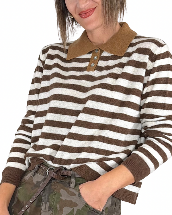 Habiti - Polo righe misto cashmere - TABACCO