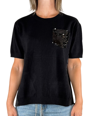 Habiti - Maglia con tasca di paillettes - NERO