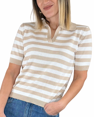 Susy Mix - Polo rigata mezza manica - BEIGE