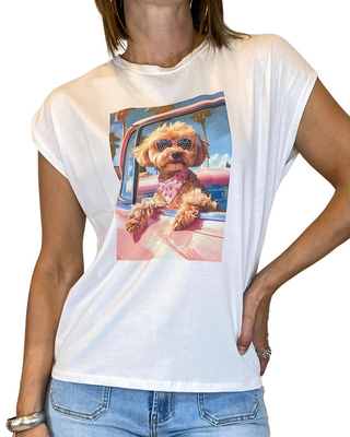 Susy Mix - T-shirt con stampa e strass - BIANCO