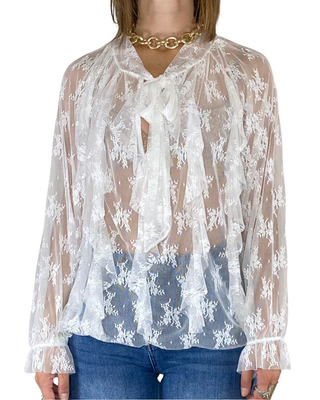 Habiti - Camicia pizzo jabot - BIANCO