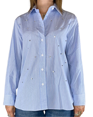 Vicolo - Camicia rigata cabochon - AZZURRO