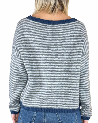 Habiti - Maglia righe bordi a contrasto - GRIGIO