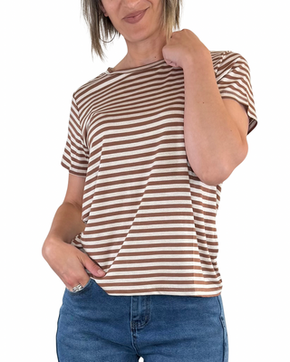 Habiti - Regular T-Shirt mit Streifen aus Viskose - TABAK