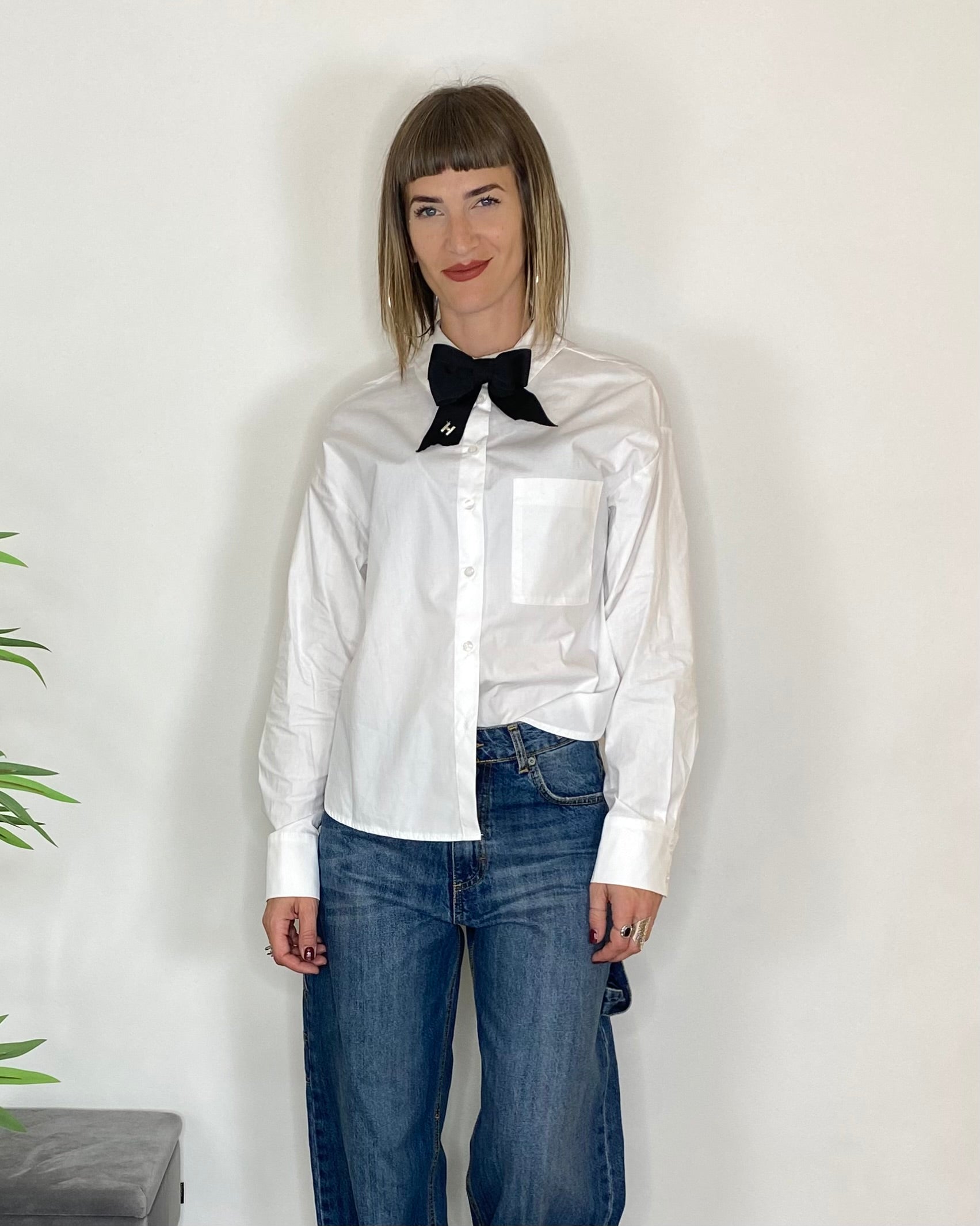 Camicia over spilla fiocco - BIANCO