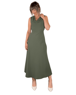 Habiti - Abito lungo con bavero - VERDE MILITARE - ABITO - Habiti