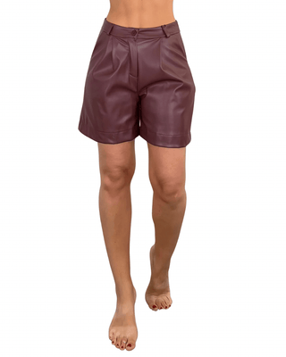 Habiti - Bermuda ecopelle - BORDEAUX - BERMUDA E SHORTS - Habiti