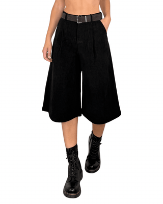 Habiti - Bermuda velluto - NERO - BERMUDA E SHORTS - Habiti