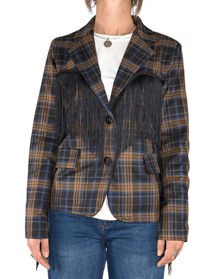 Habiti - Blazer check con frange - BLU - GIACCA E BLAZER - Habiti
