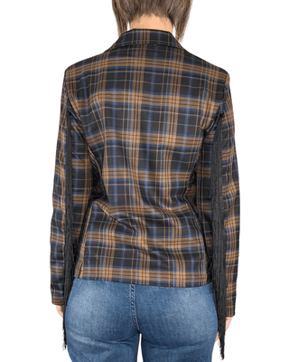 Habiti - Blazer check con frange - BLU - GIACCA E BLAZER - Habiti
