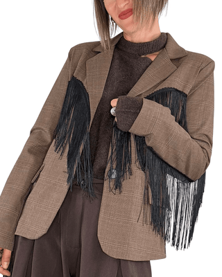 Habiti - Blazer check con frange - FANGO - GIACCA E BLAZER - Habiti