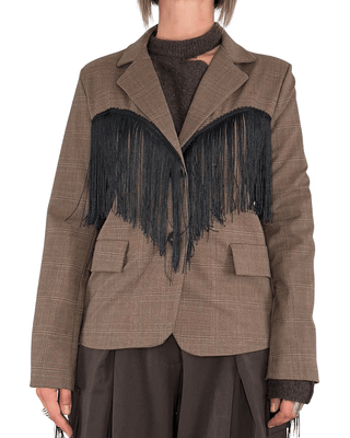 Habiti - Blazer check con frange - FANGO - GIACCA E BLAZER - Habiti