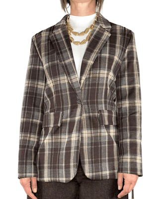 Habiti - Blazer check con frange - MORO - GIACCA E BLAZER - Habiti
