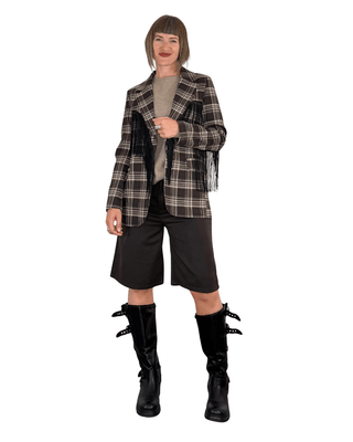 Habiti - Blazer check con frange - MORO - GIACCA E BLAZER - Habiti