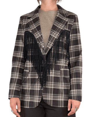 Habiti - Blazer check con frange - MORO - GIACCA E BLAZER - Habiti