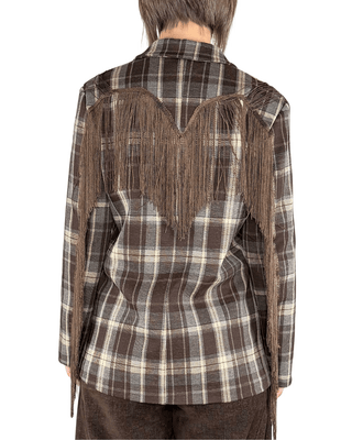 Habiti - Blazer check con frange - MORO - GIACCA E BLAZER - Habiti