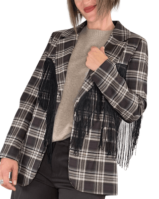 Habiti - Blazer check con frange - MORO - GIACCA E BLAZER - Habiti