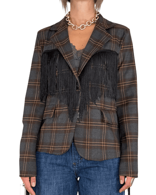 Habiti - Blazer check con frange - MORO - GIACCA E BLAZER - Habiti