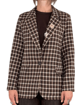 Habiti - Blazer check con spille - CIOCCOLATO - GIACCA E BLAZER - Habiti