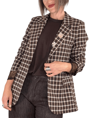Habiti - Blazer check con spille - CIOCCOLATO - GIACCA E BLAZER - Habiti