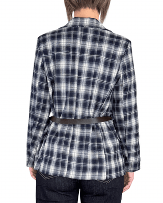 Habiti - Blazer check con spille e cintura - BLU - GIACCA E BLAZER - Habiti