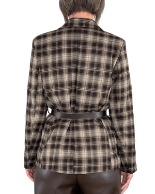 Habiti - Blazer check con spille e cintura - MORO - GIACCA E BLAZER - Habiti