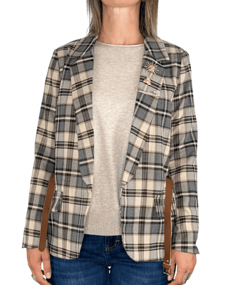 Habiti - Blazer quadri cintura e spille - BEIGE - GIACCA E BLAZER - Habiti