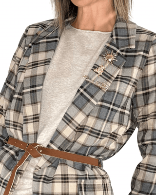 Habiti - Blazer quadri cintura e spille - BEIGE - GIACCA E BLAZER - Habiti