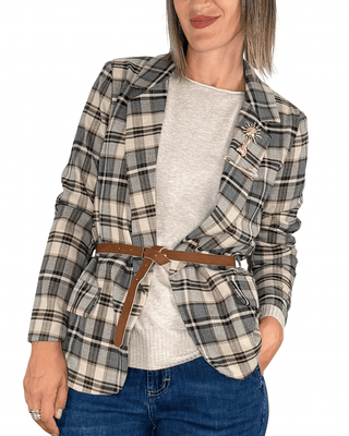 Habiti - Blazer quadri cintura e spille - BEIGE - GIACCA E BLAZER - Habiti