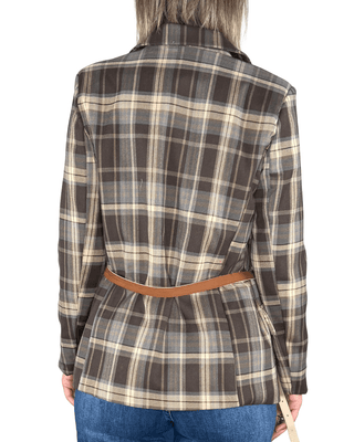 Habiti - Blazer quadri cintura e spille - FANGO - GIACCA E BLAZER - Habiti