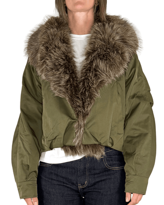 Habiti - Bomber double imbottito con ecopelliccia - VERDE MILITARE - CAPOSPALLA - Habiti
