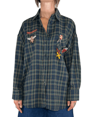 Habiti - Camicia check con patch e spille - BLU - CAMICIA - Habiti