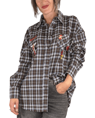 Habiti - Camicia check con patch e spille - MORO - CAMICIA - Habiti