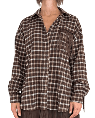 Habiti - Camicia check flanella frange - CIOCCOLATO - CAMICIA - Habiti
