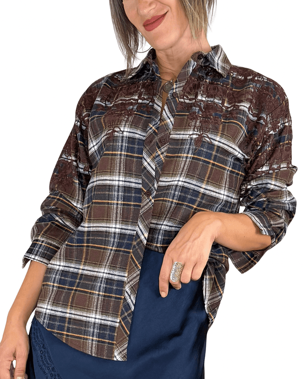 Habiti - Camicia check ricamata - MORO