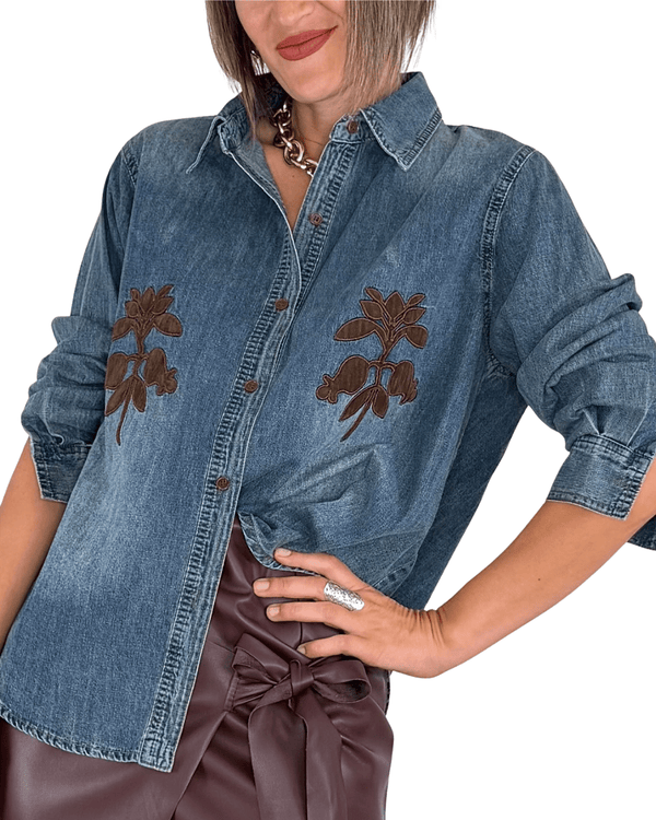 Habiti - Camicia denim applicazioni ecopelle - JEANS
