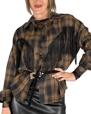 Habiti - Camicia flanella con frange - NERO - CAMICIA - Habiti