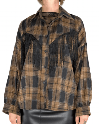 Habiti - Camicia flanella con frange - NERO - CAMICIA - Habiti